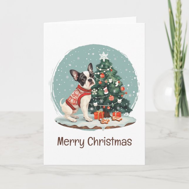 Cartes Pour Fêtes Annuelles Joyeux Noël Boston Terrier Dog (Devant)
