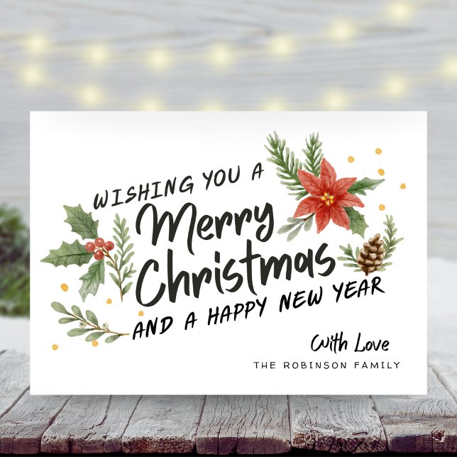 Cartes Pour Fêtes Annuelles Joyeux Noël Botanique Calligraphie Non Photo (Créateur téléchargé)