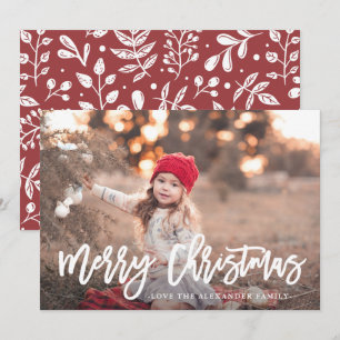 Cartes Pour Fêtes Annuelles Joyeux Noël botanique d'hiver rouge Photo