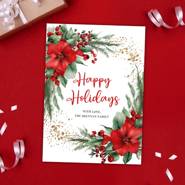 Cartes Pour Fêtes Annuelles Joyeux Noël Botanique Élégant Festif (Christmas Festive Red Botanical Non Photo Holiday Card)