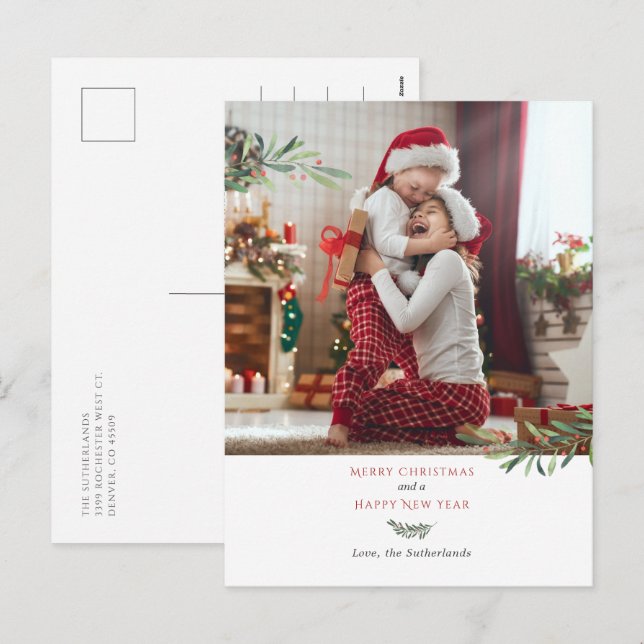 Cartes Pour Fêtes Annuelles Joyeux Noël Botanique Photo (Devant / Derrière)