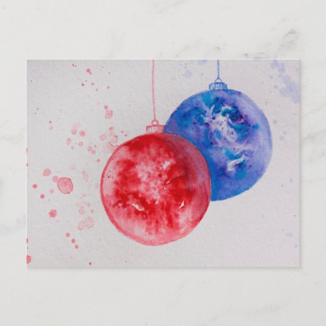 Cartes Pour Fêtes Annuelles Joyeux Noël, boules de Noël aquarelle (Devant)