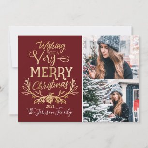 Cartes Pour Fêtes Annuelles Joyeux Noël Bourgogne Gold Festive famille Photo