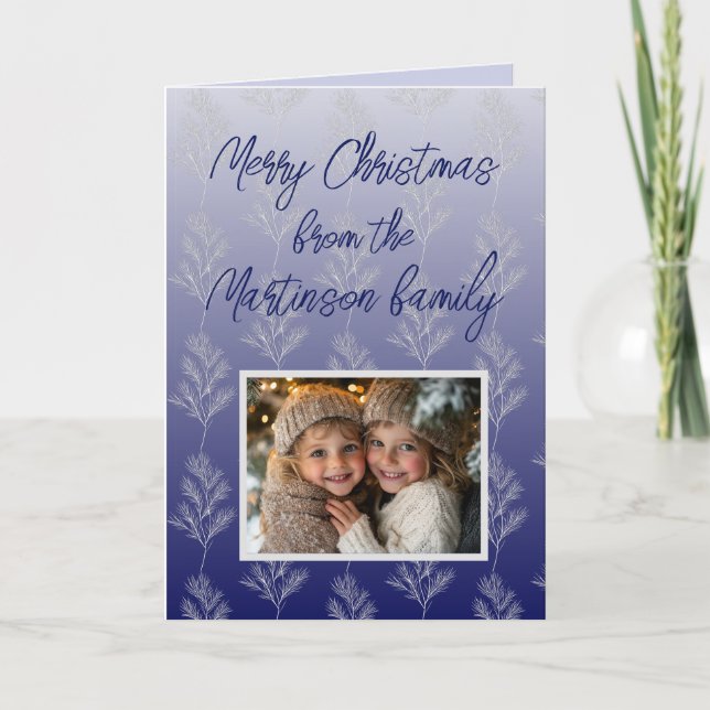 Cartes Pour Fêtes Annuelles Joyeux Noël Branches Motif Photo Bleu (Devant)