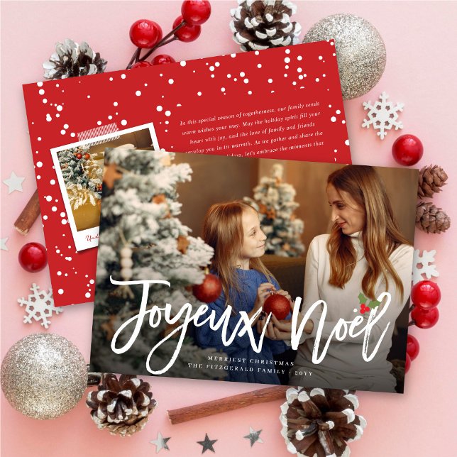 Cartes Pour Fêtes Annuelles Joyeux Noel Brossé Script moderne Photo de Noël (Créateur téléchargé)