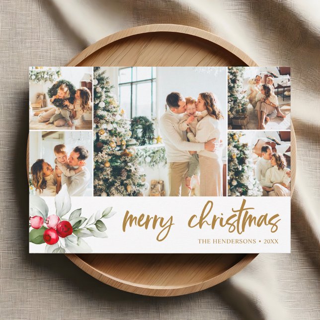 Cartes Pour Fêtes Annuelles Joyeux Noël Brosse Script Red Berry (Créateur téléchargé)