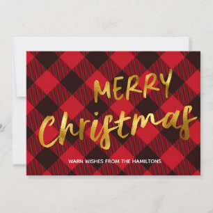 Cartes Pour Fêtes Annuelles Joyeux Noël Buffalo Carreaux Rouges et Feuille d'O