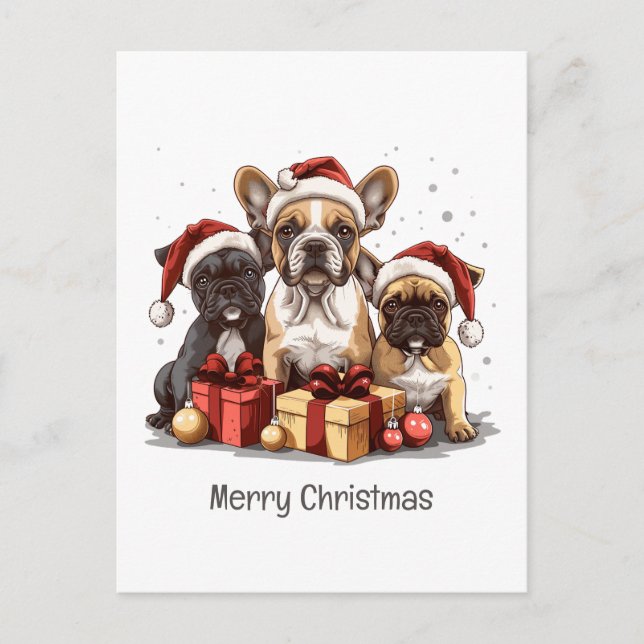 Cartes Pour Fêtes Annuelles Joyeux Noël Bulldogs français Santa Hat (Devant)