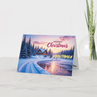 Cartes Pour Fêtes Annuelles Joyeux Noël Cabane d'Hiver Coucher de Soleil