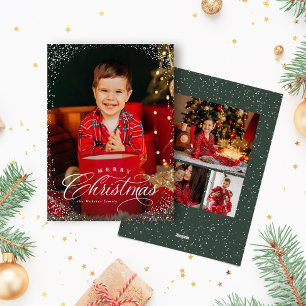 Cartes Pour Fêtes Annuelles Joyeux Noël cadre élégant quatre photos neige