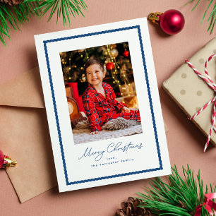 Cartes Pour Fêtes Annuelles Joyeux Noël cadre photo simple bleu ondulé