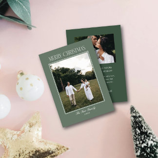 Cartes Pour Fêtes Annuelles Joyeux Noël Cadre Simple Élégant Vert Sauge