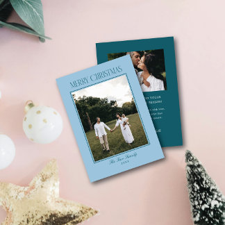 Cartes Pour Fêtes Annuelles Joyeux Noël Cadre Simple et Élégant Bleu