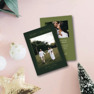 Cartes Pour Fêtes Annuelles Joyeux Noël Cadre Simple et Élégant Vert Foncé