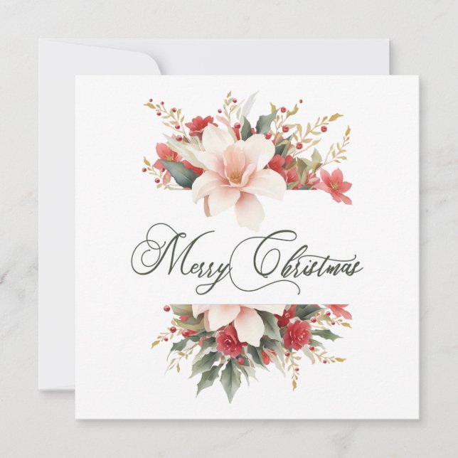 Cartes Pour Fêtes Annuelles Joyeux Noël Calligraphie aquarelle Floral (Devant)