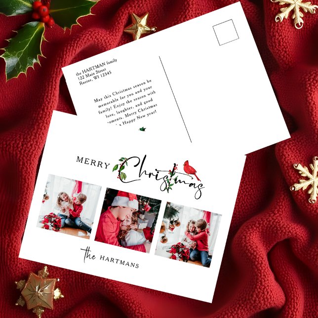 Cartes Pour Fêtes Annuelles Joyeux Noël Calligraphie Botanique 3 Photo (Créateur téléchargé)