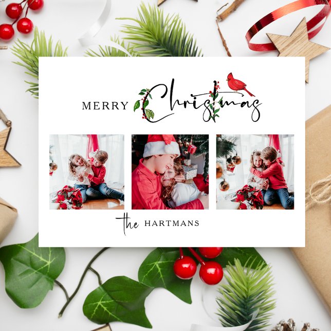 Cartes Pour Fêtes Annuelles Joyeux Noël Calligraphie Botanique 3 Photo (Créateur téléchargé)