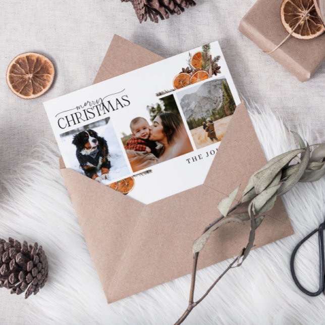 Cartes Pour Fêtes Annuelles Joyeux Noël Calligraphie Citrus Botanique Photo (Get into the holiday spirit with a heartfelt christmas card! 🎅)