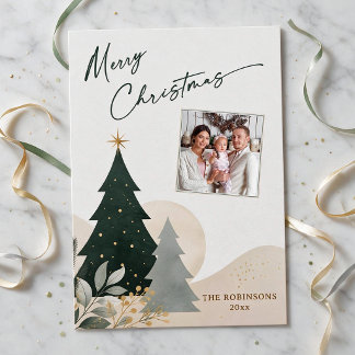 Cartes Pour Fêtes Annuelles Joyeux Noël Calligraphie Moderne Photo Arbre Étoil