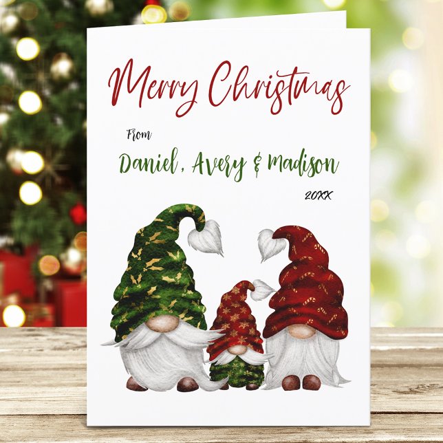 Cartes Pour Fêtes Annuelles Joyeux Noël Calligraphie Rustique Gnome Famille (Available in high quality print or digital download for quick text messaging, email or self print.)