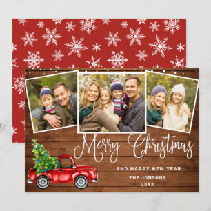 Cartes Pour Fêtes Annuelles Joyeux Noël Camion de ferme rouge 3 Photo