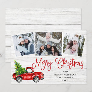 Cartes Pour Fêtes Annuelles Joyeux Noël Camion de ferme rouge 3 Photo
