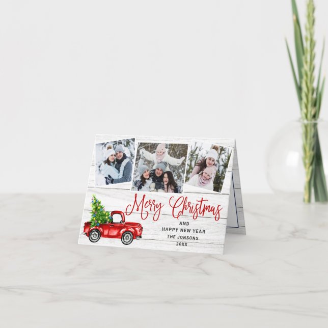 Cartes Pour Fêtes Annuelles Joyeux Noël Camion de ferme rouge 3 Photo (Devant)