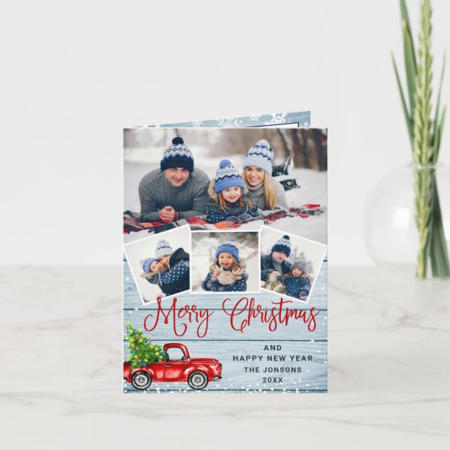 Cartes Pour Fêtes Annuelles Joyeux Noël Camion de ferme rouge 4 Photo (Devant)