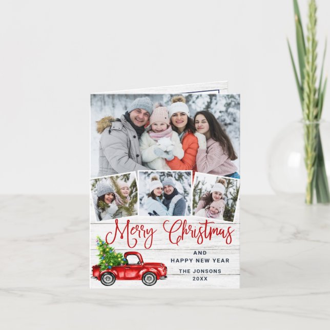 Cartes Pour Fêtes Annuelles Joyeux Noël Camion de ferme rouge 4 Photo (Devant)