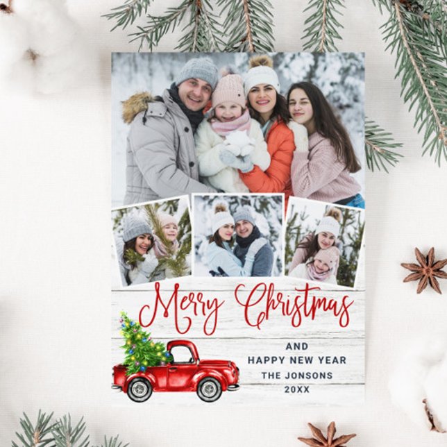 Cartes Pour Fêtes Annuelles Joyeux Noël Camion de ferme rouge 4 Photo (Créateur téléchargé)