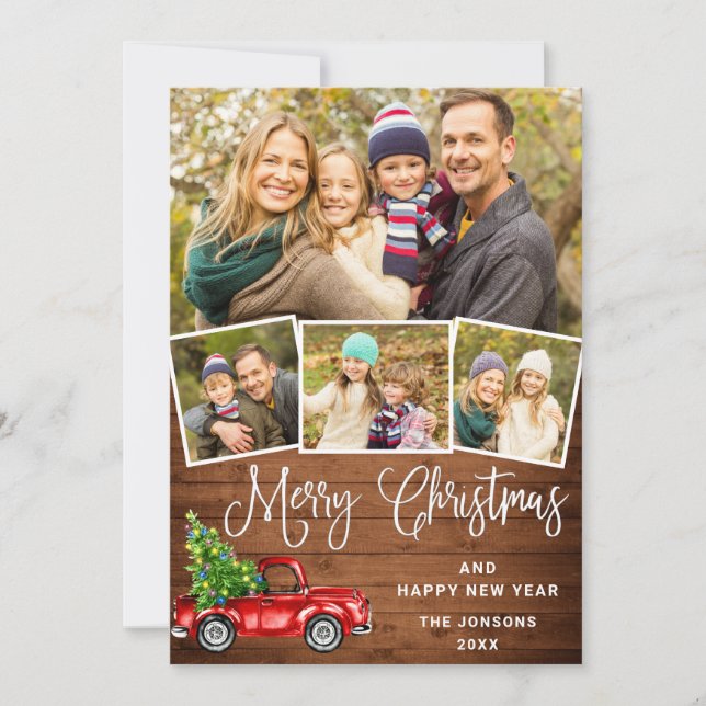 Cartes Pour Fêtes Annuelles Joyeux Noël Camion de ferme rouge 4 Photo (Devant)