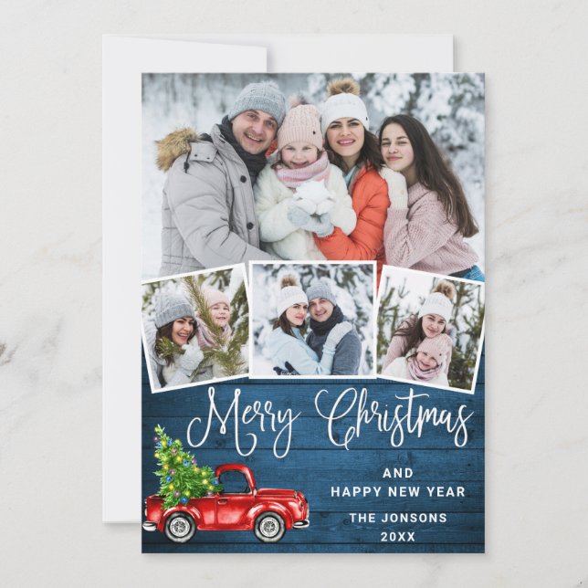 Cartes Pour Fêtes Annuelles Joyeux Noël Camion de ferme rouge 4 Photo (Devant)