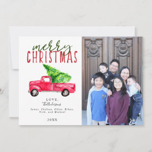 Cartes Pour Fêtes Annuelles Joyeux Noël Camion Rouge Arbre 1 Photo Aquarelle