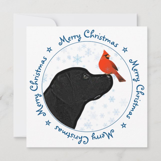 Cartes Pour Fêtes Annuelles Joyeux Noël Cardinal Chien Black Labrador (Devant)