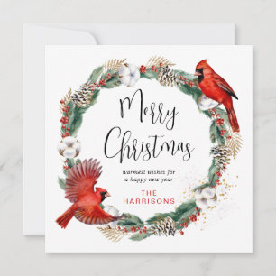 Cartes Pour Fêtes Annuelles Joyeux Noël Cardinal Pine Verdure Wreath