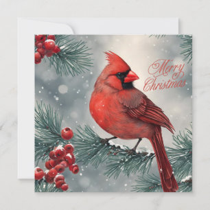 Cartes Pour Fêtes Annuelles Joyeux Noël Cardinal Rouge et Berries