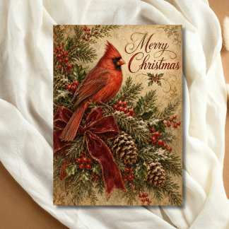 Cartes Pour Fêtes Annuelles Joyeux Noël Cardinal Vintage Traditionnel 