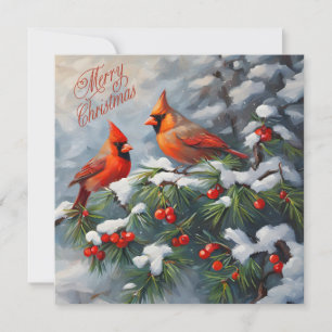 Cartes Pour Fêtes Annuelles Joyeux Noël cardinaux rouges avec baies sauvages