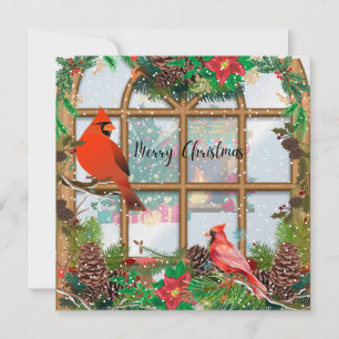 Cartes Pour Fêtes Annuelles Joyeux Noël Cardinaux rouges sur les branches de f