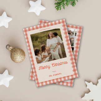 Cartes Pour Fêtes Annuelles Joyeux Noël Carreaux Rouges 4 Photos Famille Fêtes