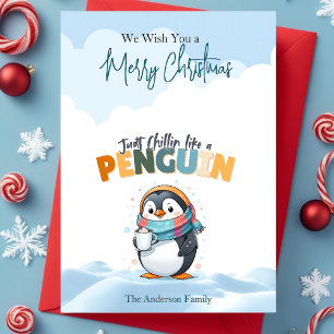 Cartes Pour Fêtes Annuelles Joyeux Noël Cartoonish Chillin comme un pingouin