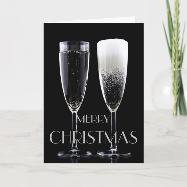 Cartes Pour Fêtes Annuelles Joyeux Noël Champagne Flute Lunettes de soleil (Devant)