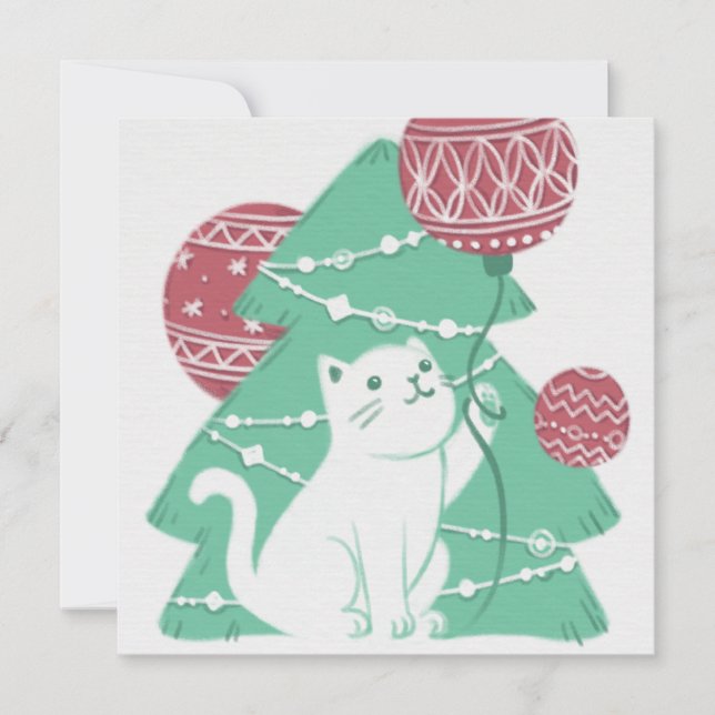 Cartes Pour Fêtes Annuelles Joyeux Noël : Chat & Ornements (Devant)