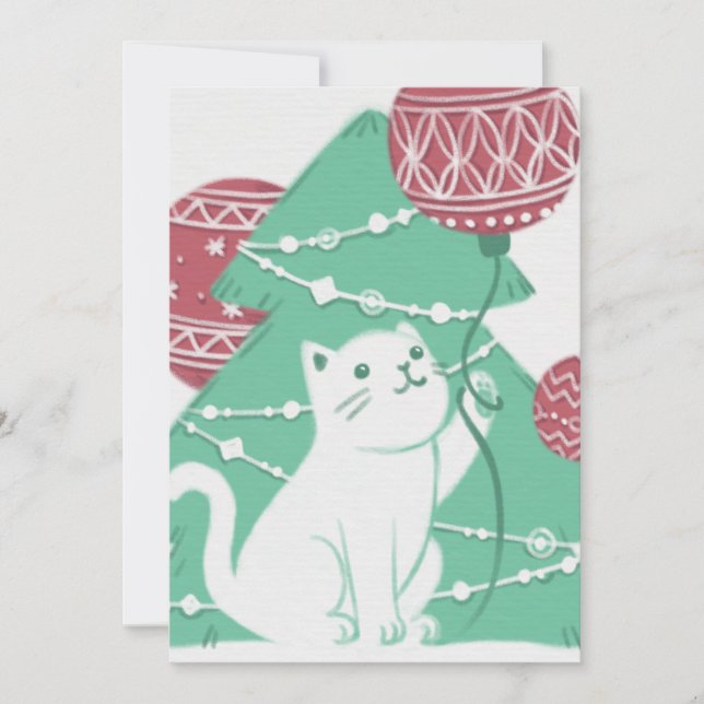 Cartes Pour Fêtes Annuelles Joyeux Noël : Chat & Ornements (Devant)