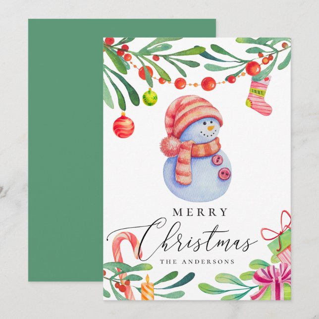 Cartes Pour Fêtes Annuelles Joyeux Noël. Cher motoneige à aquarelle drôle (Devant / Derrière)