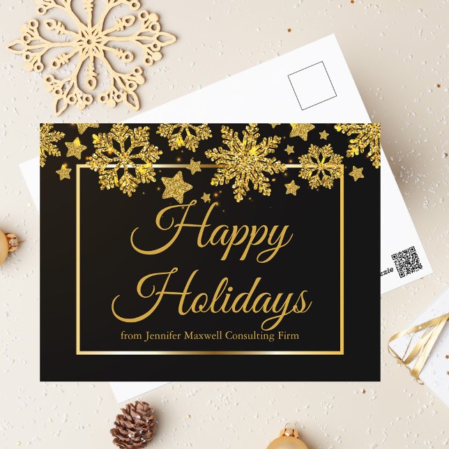 Cartes Pour Fêtes Annuelles Joyeux Noël Chic Entreprise Noël Noir Or (Créateur téléchargé)