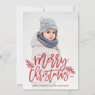 Cartes Pour Fêtes Annuelles Joyeux Noël Chic Main Lettré Photo de vacances