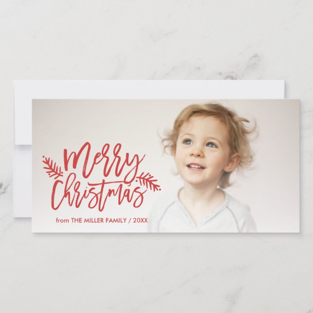 Cartes Pour Fêtes Annuelles Joyeux Noël Chic Main Lettré Photo de vacances (Devant)