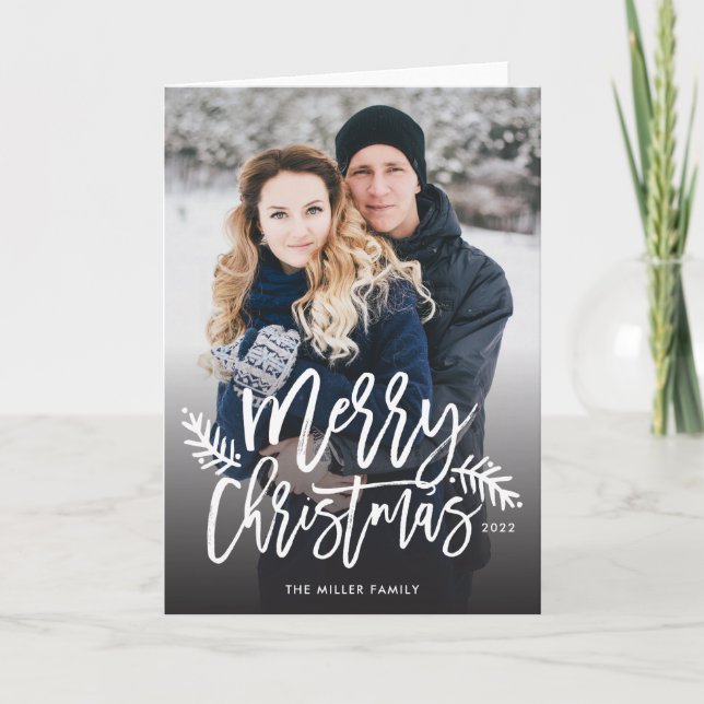 Cartes Pour Fêtes Annuelles Joyeux Noël Chic Main Lettré Photo de vacances (Devant)
