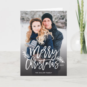 Cartes Pour Fêtes Annuelles Joyeux Noël Chic Main Lettré Photo de vacances